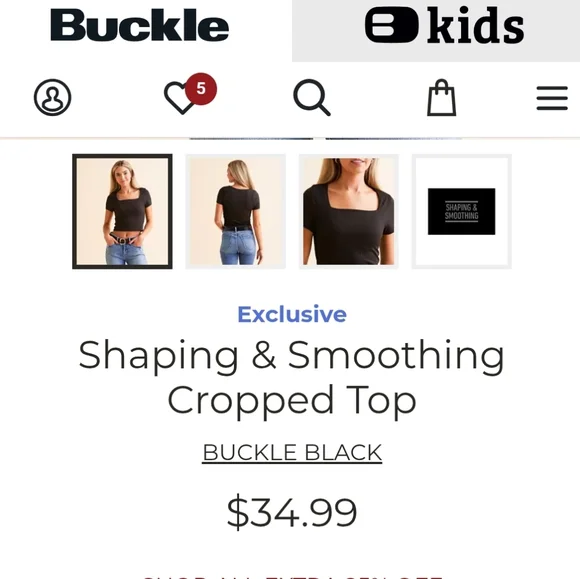 NEW Buckle BLACK Shaping & Smoothing Black Ribbed Crop Top Sz XL NWT Contour - Picture 4 of 7